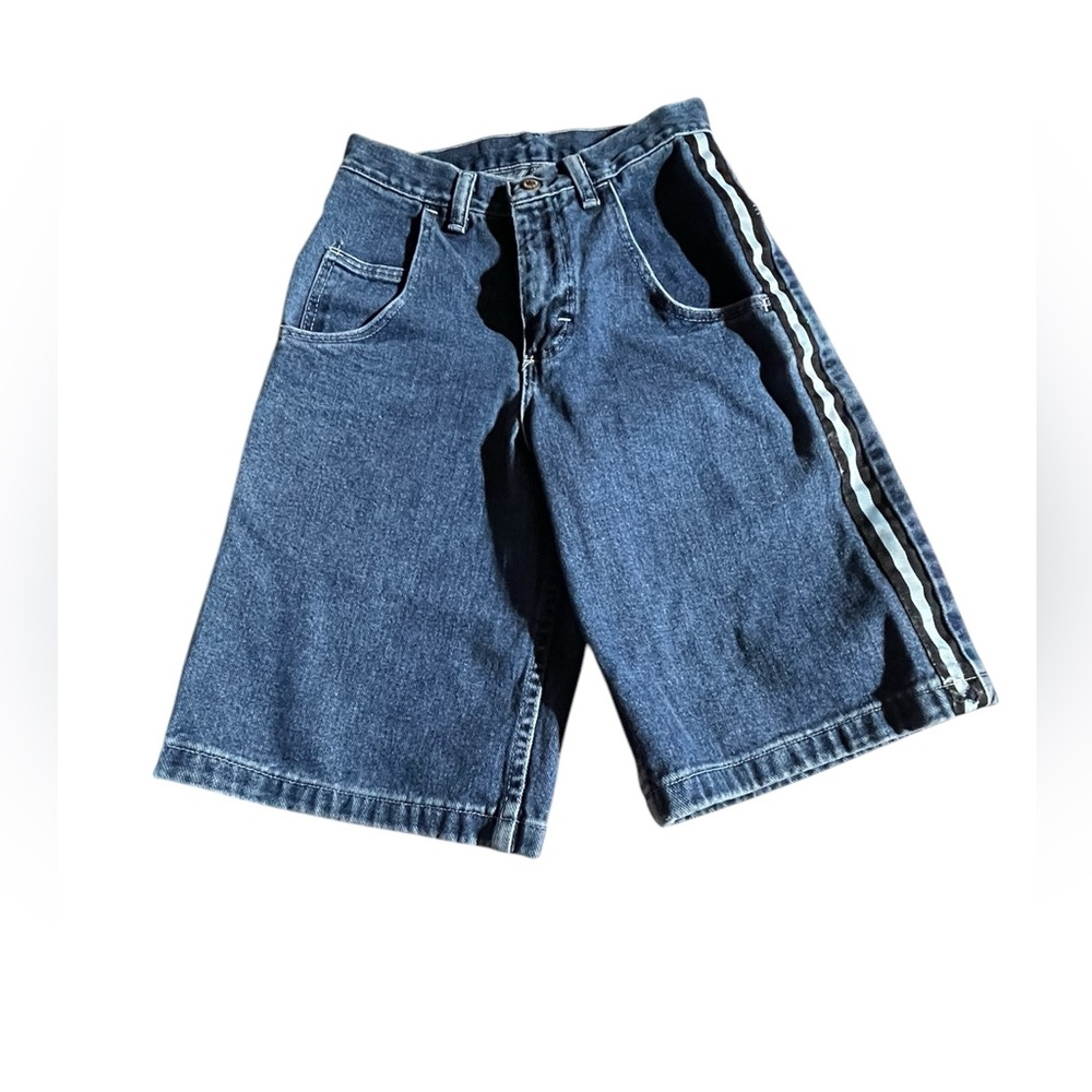WRANGLER DENIM SHORTS YOUTH 10 BLACK/WHITE STRIP‎ W/BAGGY SILHOUETTE STREETWEAR